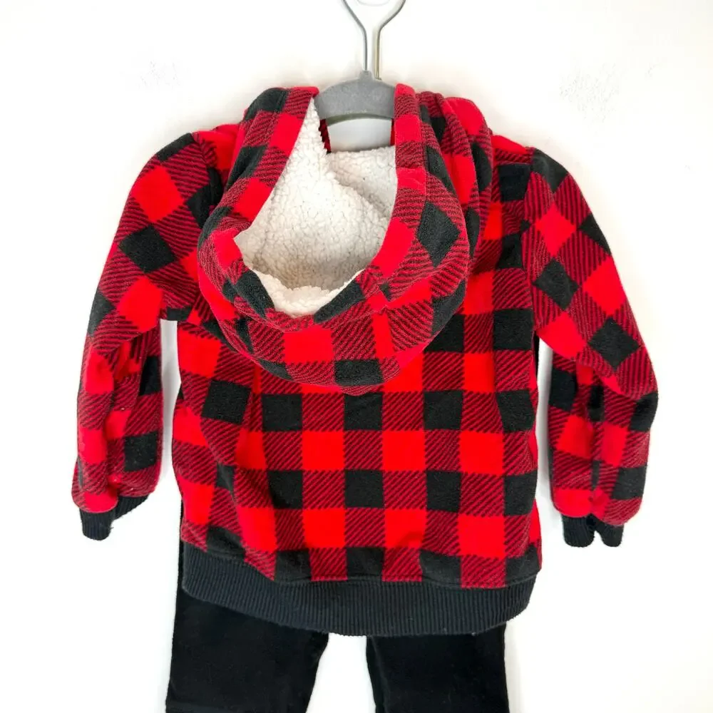 Carter's Cat & Jack Buffalo Plaid Fleece Sherpa Bear Outfit Set Size 12 Months